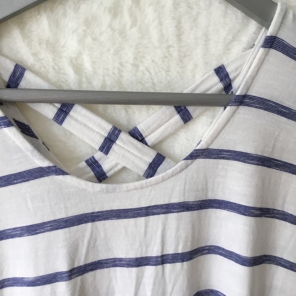 Chico's White and Blue Striped Crisscross Back Hi/Lo Tunic - Picture 3 of 16